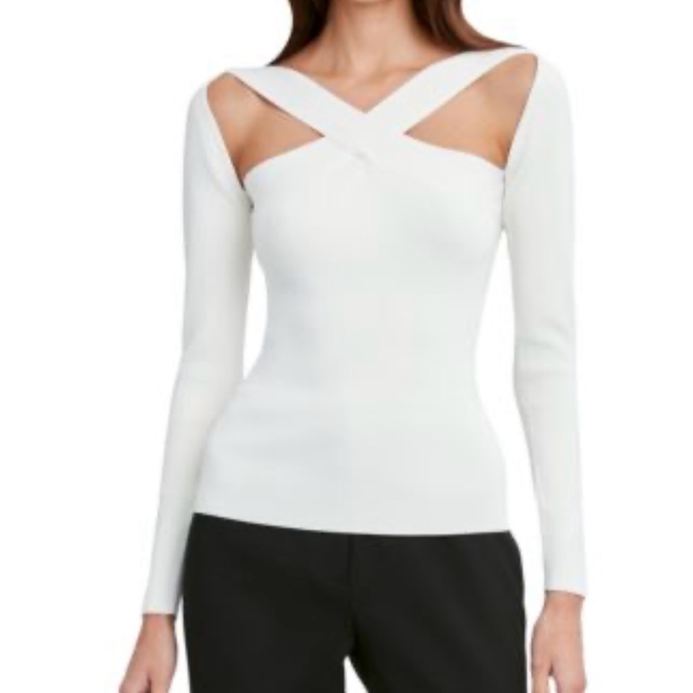bCBGMaxAzria Bodycon Pullover Sweater Top NWT Sz S Ret $258 Ivory Gardena